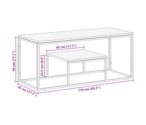 Mesa de centro acero inoxidable madera maciza traviesa dorado