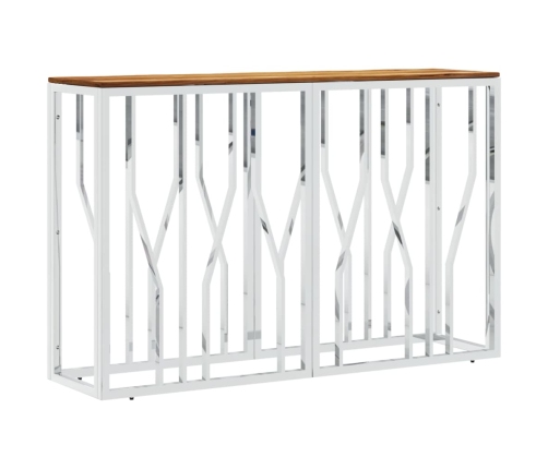 Mesa consola acero inoxidable y madera maciza acacia plateada