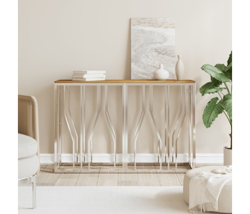 Mesa consola acero inoxidable y madera maciza acacia plateada