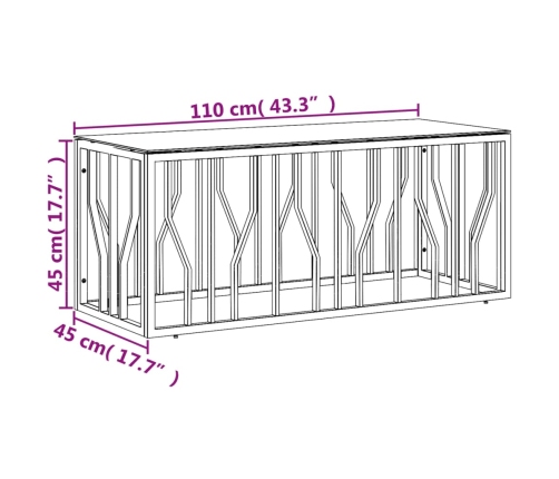 Mesa de centro acero inoxidable y vidrio 110x45x45 cm