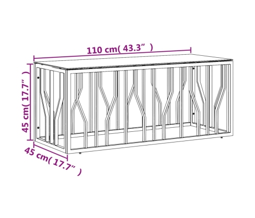 Mesa de centro acero inoxidable y vidrio plateada 110x45x45 cm