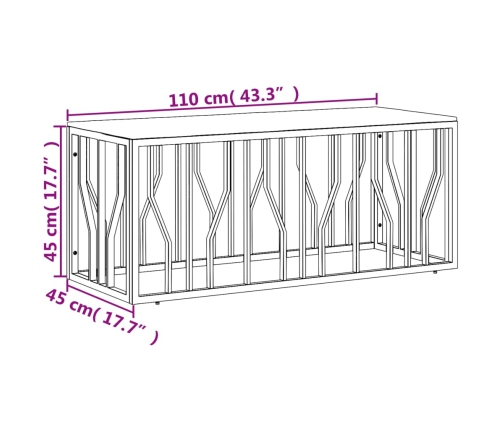 Mesa de centro acero inoxidable madera maciza reciclada dorada