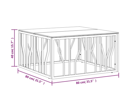 vidaXL Mesa de centro acero inoxidable y vidrio 80x80x40 cm