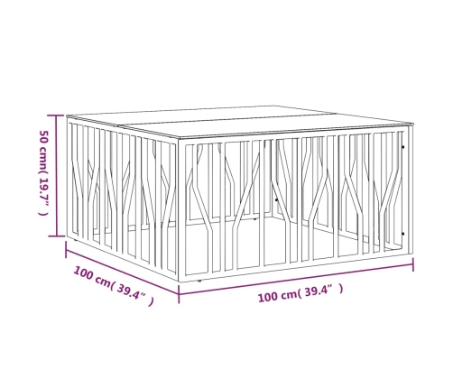 Mesa de centro acero inoxidable y vidrio 100x100x50 cm