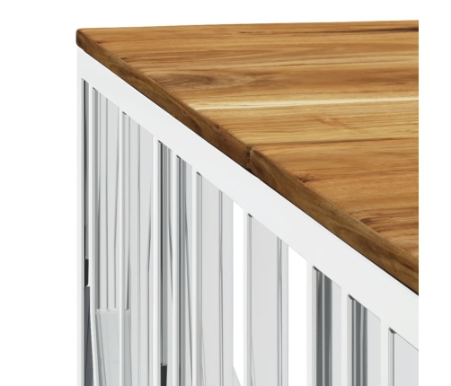 Mesa de centro acero inoxidable y madera maciza acacia plateado