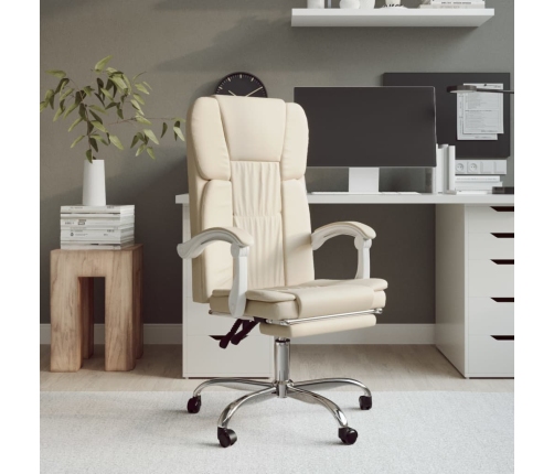 Silla de oficina reclinable cuero sintético crema