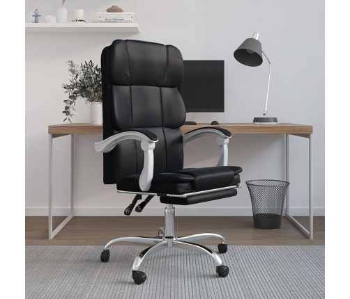 Silla de oficina reclinable cuero sintético negro