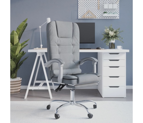 Silla de oficina reclinable con masaje de tela gris claro