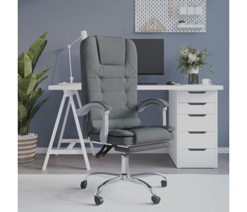 Silla de oficina reclinable con masaje de tela gris oscuro