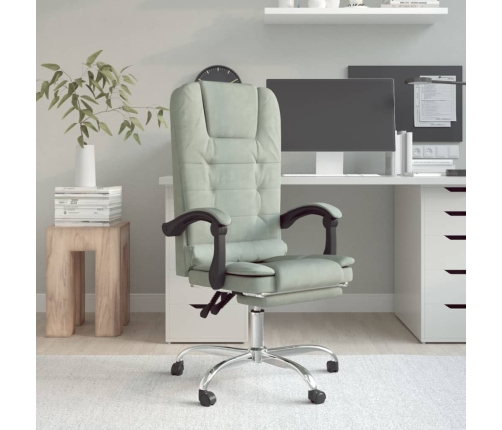 Silla de oficina reclinable con masaje terciopelo gris claro