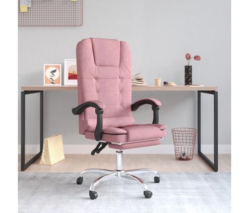 Silla de oficina reclinable con masaje terciopelo rosa