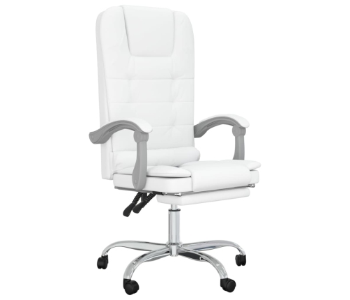 Silla de oficina reclinable masaje cuero sintético blanco