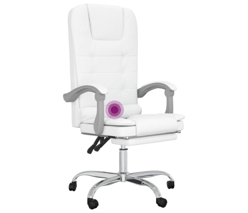 Silla de oficina reclinable masaje cuero sintético blanco