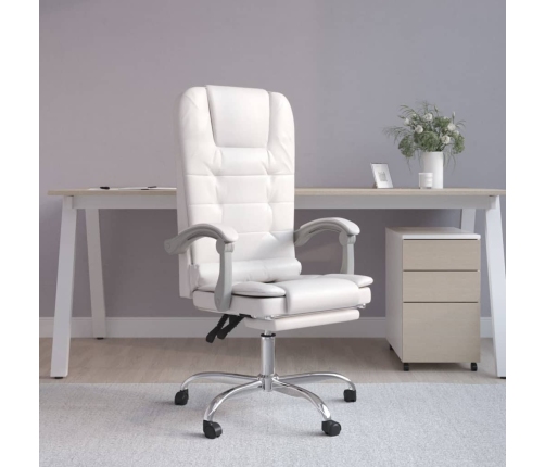 Silla de oficina reclinable masaje cuero sintético blanco