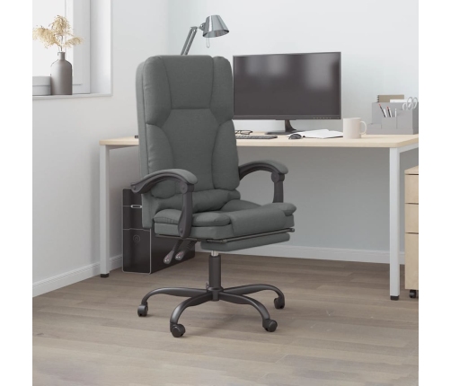 Silla de oficina reclinable con masaje de tela gris oscuro