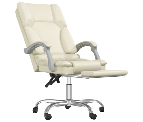 Silla de oficina reclinable masaje cuero sintético color crema