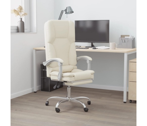 Silla de oficina reclinable masaje cuero sintético color crema