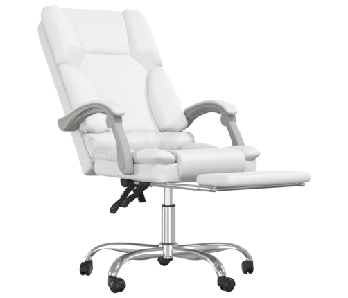 Silla de oficina reclinable masaje cuero sintético blanco