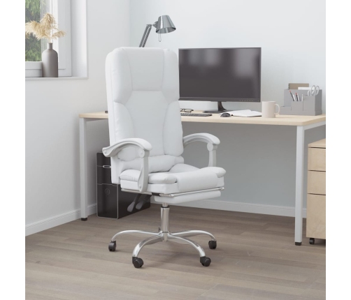 Silla de oficina reclinable masaje cuero sintético blanco