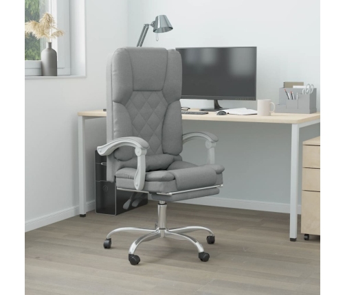 Silla de oficina reclinable con masaje de tela gris claro