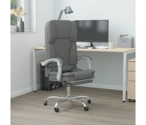 Silla de oficina reclinable con masaje de tela gris oscuro