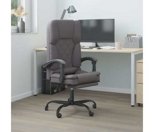 Silla de oficina reclinable masaje cuero sintético gris