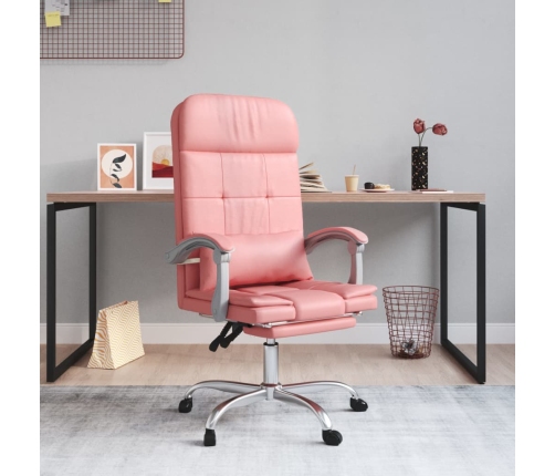 Silla de oficina reclinable masaje cuero sintético rosa