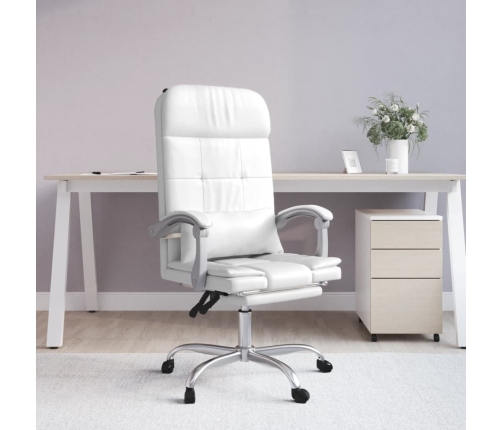 Silla de oficina reclinable masaje cuero sintético blanco