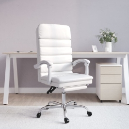 Silla de oficina reclinable masaje cuero sintético blanco