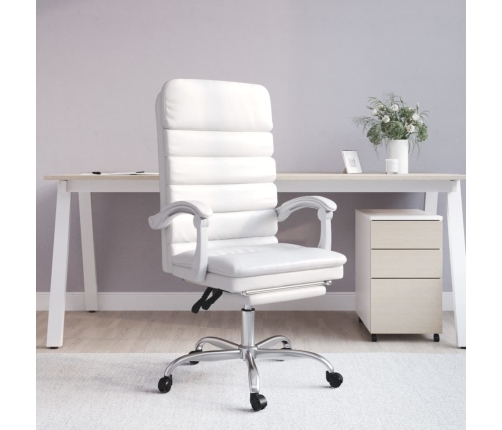 Silla de oficina reclinable masaje cuero sintético blanco