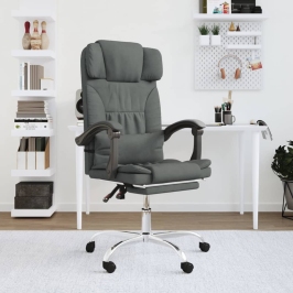 Silla de oficina reclinable con masaje de tela gris oscuro