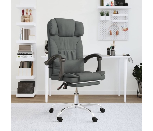 Silla de oficina reclinable con masaje de tela gris oscuro