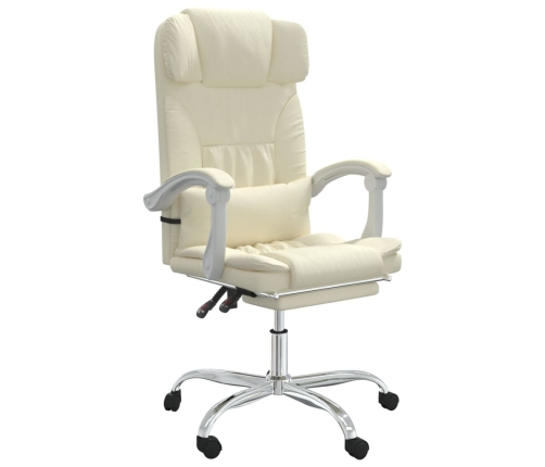 Silla de oficina reclinable masaje cuero sintético color crema