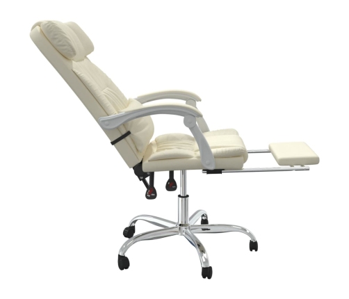 Silla de oficina reclinable masaje cuero sintético color crema