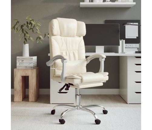 Silla de oficina reclinable masaje cuero sintético color crema