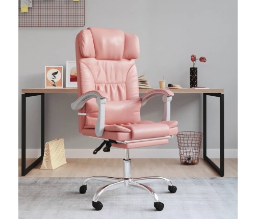 Silla de oficina reclinable masaje cuero sintético rosa