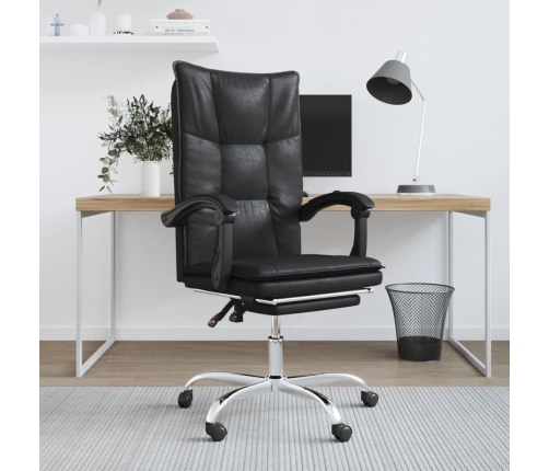 Silla de oficina reclinable cuero sintético negro