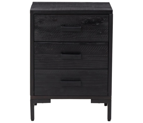 Mesita de noche madera maciza pino reciclada negra 40x30x55 cm