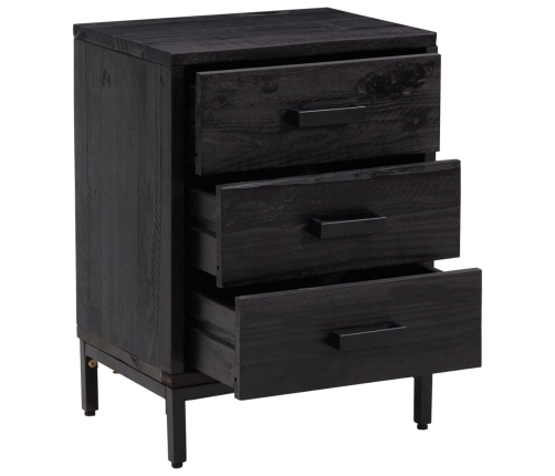 Mesita de noche madera maciza pino reciclada negra 40x30x55 cm