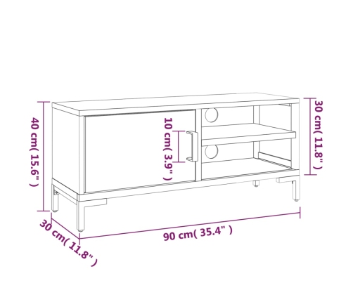 Mueble para TV madera maciza de pino negro 90x30x40 cm