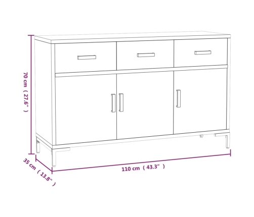 Aparador de madera maciza de pino marrón 110x35x70 cm