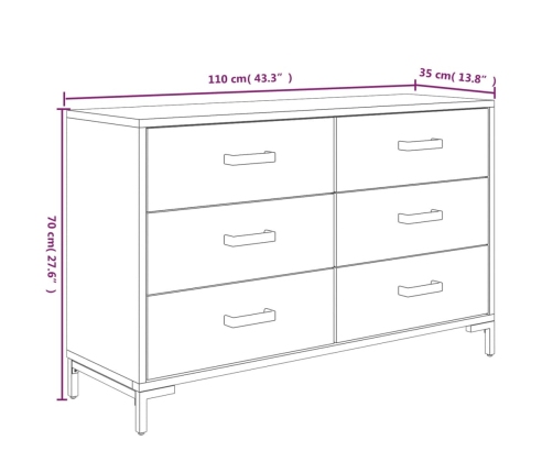 Aparador de madera maciza de pino marrón 110x35x70 cm