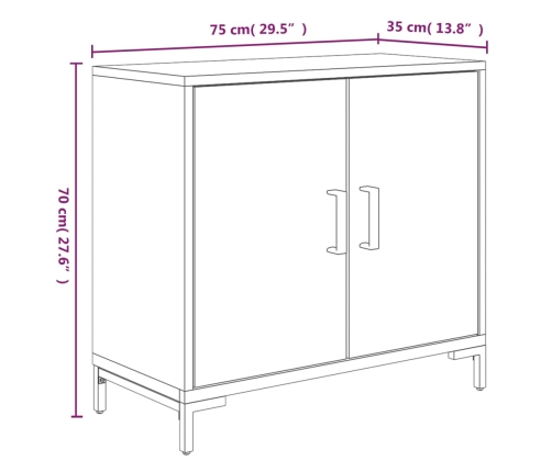 Aparador de madera maciza de pino marrón 75x35x70 cm