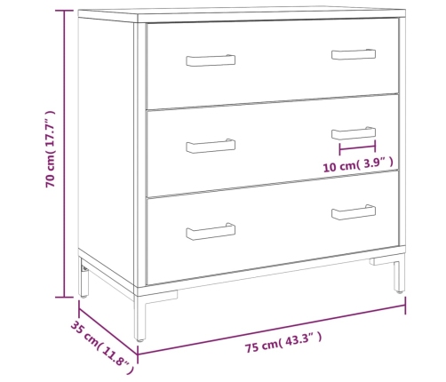 Cómoda de madera maciza de pino 75x35x70 cm