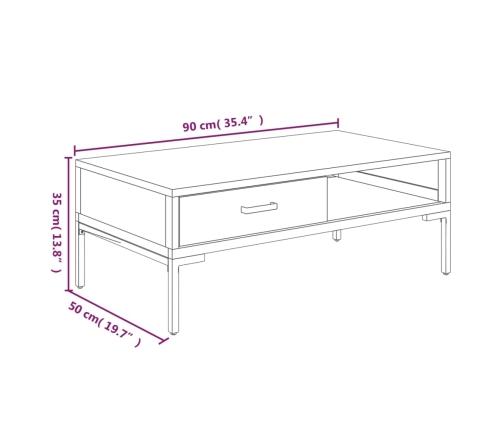 Mesa de centro madera maciza de pino 90x50x35 cm