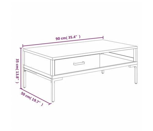 Mesa de centro madera maciza de pino negro 90x50x35 cm