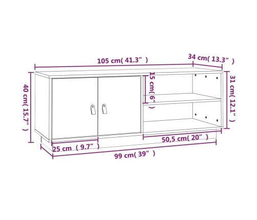 Mueble de TV de madera maciza de pino 105x34x40 cm