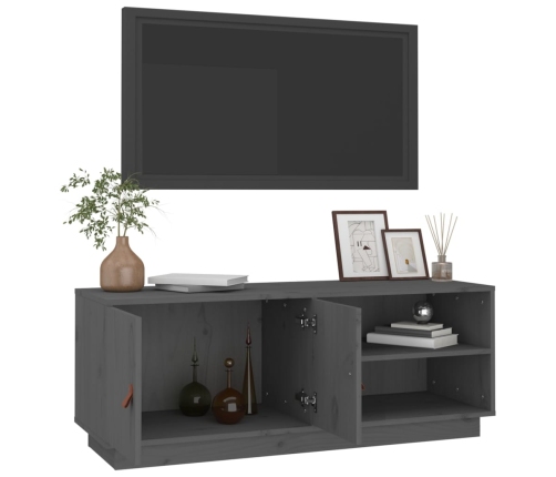 Mueble de TV de madera maciza de pino gris 105x34x40 cm