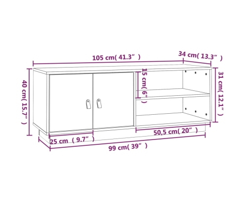 Mueble de TV de madera maciza de pino gris 105x34x40 cm