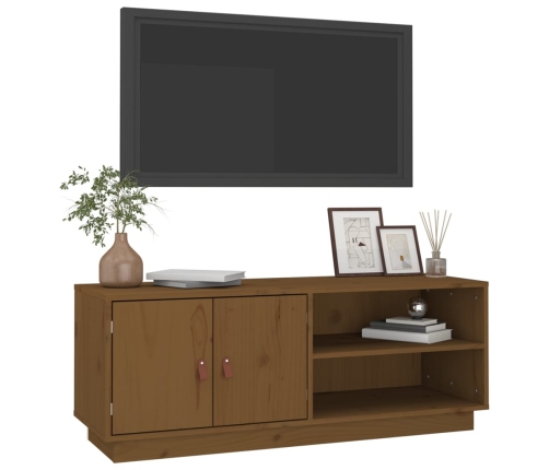 Mueble de TV madera maciza de pino marrón miel 105x34x40 cm